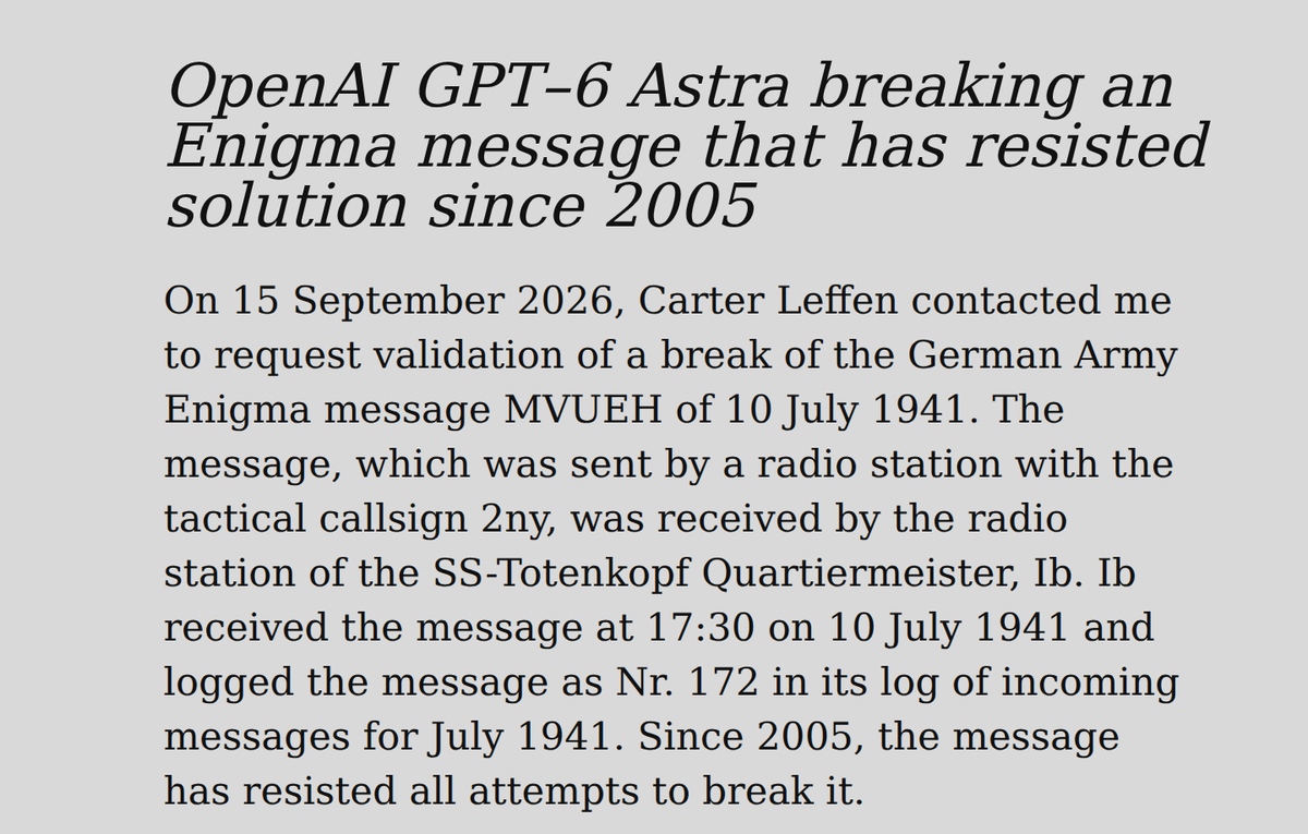 그림 7 — 크립토 셀러 리서치 글 머리 — 「GPT-6 Astra breaking an Enigma message」