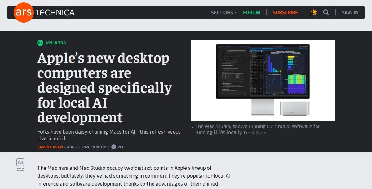 그림 4 — Ars Technica 가 Apple 의 로컬 AI 용 신제품을 다룬 글